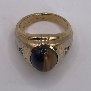 Vintage Men’s 18K HGE Gold and Diamond Tiger’s Eye Ring Size 9